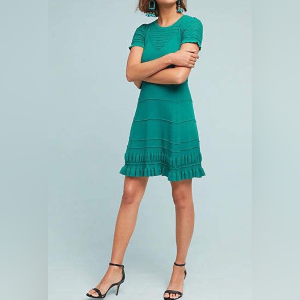 Maeve Green Ruffle Hem Fit and Flare Dress